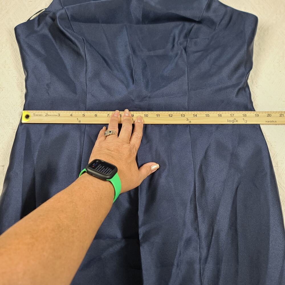 Alfred Sung D770 midnight navy sleeveless satin trumpet gown Size 18 black tie - Picture 6 of 16